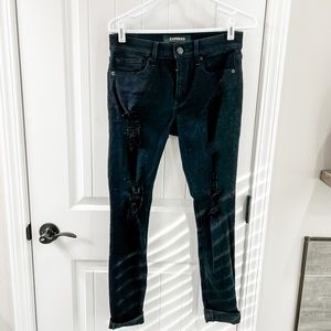 Express Black Distressed Stretch Mid-Rise Jeggings Size 6